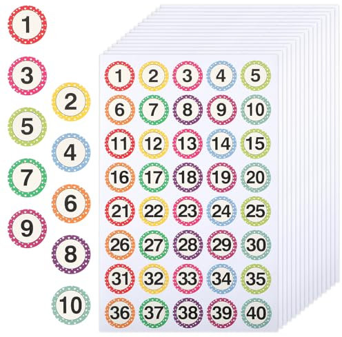 Dimeho Nummer Aufkleber 15 Bögen Zahlen-aufkleber 1–40 Fortlaufende Zahlenetiketten Bunte Etiketten Selbstklebende Runde Wasserfeste Nummernaufkleber für Büro Klassenzimmer (600 Stück/2,5cm)