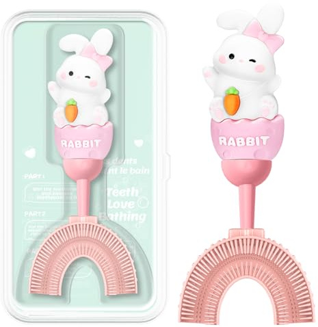 ZMRZ U-Shaped Toothbrush for Kids Ages 2-7,Soft Food-Grade Silicone for Sensitive Gums,360° Teeth Cleaning Design,Training & Travel-Friendly Toddler's Toothbrush (Pink, U Shaped)