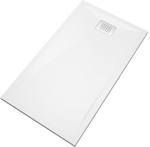 Aquasani Base - Receveur de douche - Toutes les tailles disponibles, Niveau adhérance PN6 ou PN24, Blanc, avec grille en inox poli et bonde extra-plate incluse (Blanc Brillant Lisse, 140 x 80 x 4 cm)