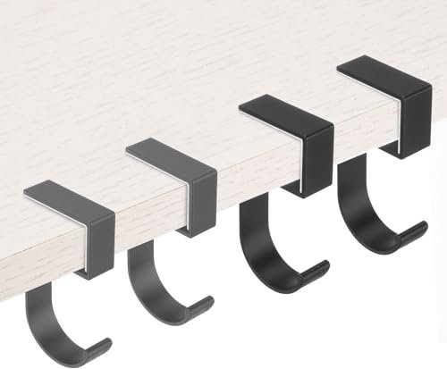 PATIKIL 4Pcs Purse Hook for Table, 5-Shaped Purse Hanger for Desk Portable Nail Free Heavy Duty Under Desk Handbag Holder Backpack Headphone Small Hook, Black Gray