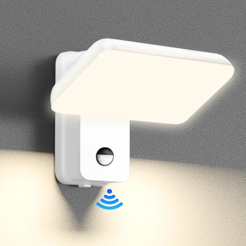 brightower 24W Außenwandleuchte Außenlampe mit Bewegungsmelder, IP65 LED Wandleuchte Außen Aluminium mit Schwenkbar LED Panel, Warmweiß 3000K aussenlampe wand für Garten Terrasse Eingang,(Weiß)