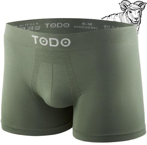 TODO 37% boxer da uomo in lana merino – non graffia – elastico sportivo – biancheria intima da uomo in lana merino traspirante (taglie S-3XL), 1 cachi, S-M