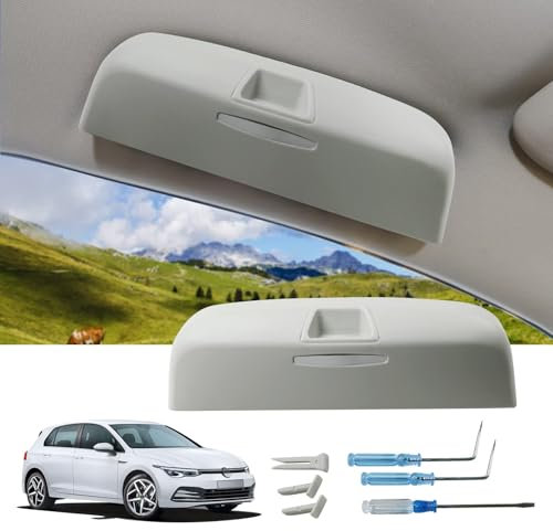 LUWU Sonnenbrillenhalter Auto für Vw Golf 8 ID.3 ID.4 Passat b9 / Cuprα Born/Skodα Enyaq iV/Octavia 4 / A-UDI Q4 e-tron 2020-2024 2025, Golf 8 GTI GTE GTD MK8 Innenraum Brillenbox Zubehör (Beige)