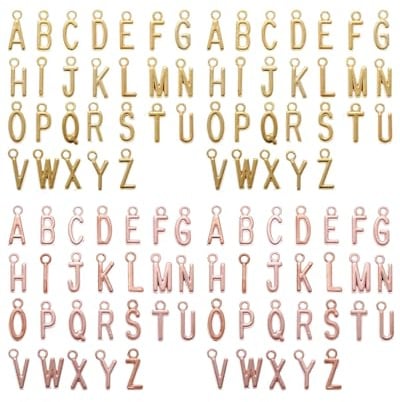 BARRU 104 Stück Letter A-Z Charms- Buchstaben Anhänger Klein Buchstaben Anhänger Gold, Zinklegierung Alphabet Charm Kette und Vintage Aesthetic, Armbänd Ohrringe Halskette(Gold + Roségold)