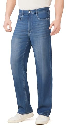 ziilay Lyocell Jean d'été fin, léger, coupe droite, pour homme, business, été, décontracté, avec stretch, Bleu vintage, 31W / 30L