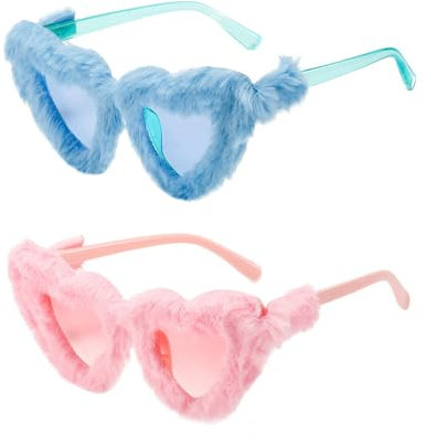 RELKLYU 2 Stücke Plüsch Liebe Sonnenbrille, Süße Sonnenbrille, Kreative Brille, Partygläser, Foto -Requisiten.
