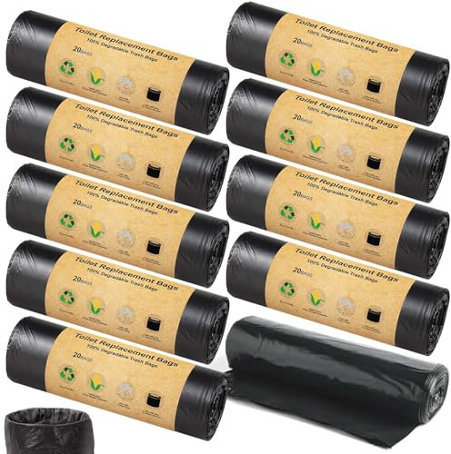 200 Stück Toilettenbeutel Schwarz Set, Biologisch Abbaubare Biomüllbeutel, Beutel für Campingtoiletten, Extra Dick Wasserdichte Trenntoilette Zubehör, für Mobile Toiletten, Wandern, Reisen (Schwarz2)