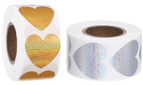 1000 Stück Herz Sticker Liebe, Glitzer Aufkleber zum Beschriften, 2,5 cm Herzen Sticker für Hochzeit, Herz Aufkleber für Geburtstagsgeschen (Gold Silber)