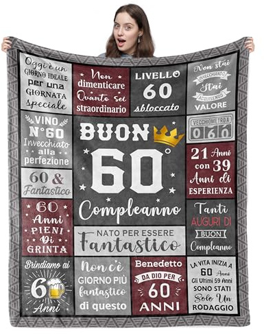 YESTUTI 60 Anni Compleanno Uomo, Regalo Regali Uomo 60 Anni, Bomboniere Gadget Regalo di 60°Papa Papà Nonno Fratello Zio Marito Compleanno, Idee Regali 1965 Coperta 130X150CM