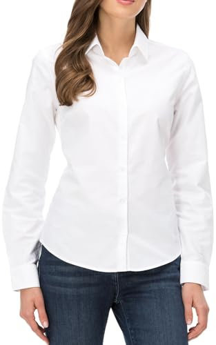 JiaYouLC Women's Long Sleeve Blouses & Shirts Stretch Formal Button Down T Shirts Executive Office Business Casual Tops for Ladies (UK, Alpha, XS, Regular, Regular, White3, Long Sleeve)