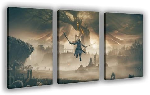 LITGY Elden Ring-Poster auf Leinwand, gerahmt, 50 x 75 cm