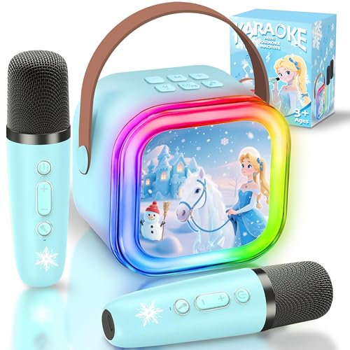 Jouets La Reine des Neiges pour filles, cadeaux d'anniversaire, machine de karaoké, 2 microphones, jouets d'anniversaire pour filles de 3, 4, 5, 6, 7, 8 ans, cadeaux pour filles de 3, 4, 5, 6, 7, 8