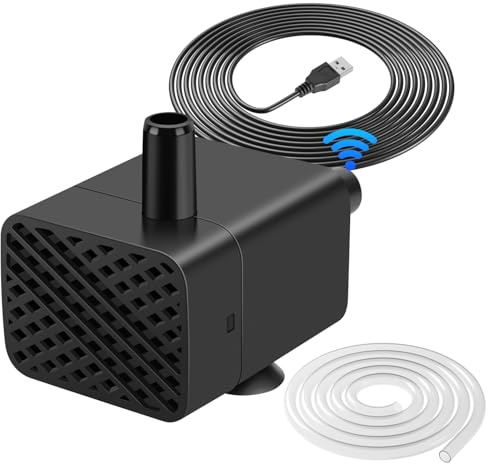 BlueYu - Mini USB Submersible Water Pump with Tube and Sensor (DC 5W 280L/H), Small Fountain Pump for Fish Tanks, Water Function, Pet Fountains, Pond, Hydroponics