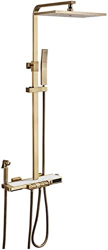 Juego de Ducha termostática, Cabezal de Ducha Tipo Lluvia con Ducha de Mano, Accesorio de Ducha de baño de latón Antiguo, Sistema de Ducha expuesta con Cabezal Doble, caño de bañera y rocia