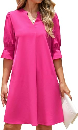 Enmain Robe d'Été pour Femme Décontractée Col en V Robe Chemise Chic Élégante avec Manches Courtes à Volants et Poches