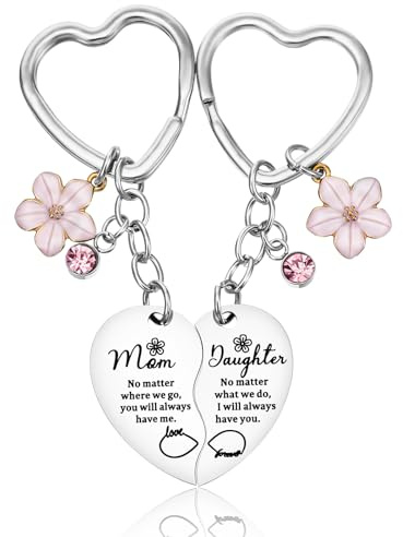Ouligay 2 Stück Mutter-Tochter-Herz Schlüsselanhänger Set Mutter Tochter Geschenk von Mama Schlüsselanhänger Geschenke für Muttertag Geburtstag,Tochter Weihnachtsgeschenke für Adventskalender Füllung