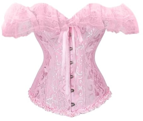 Qianderer Women's Lace Up Boned Overbust Corset Bustier Lingerie Bodyshaper Top Waist Trainer Costume Tops