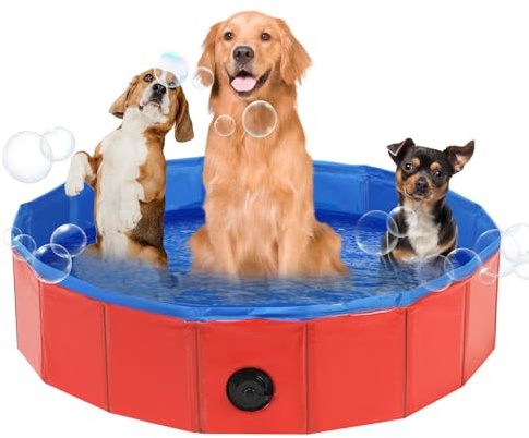 DASBET Foldable Dog Pool Dog Paddling Pool Collapsible Dog Swimming Pool | Red Portable Pet Wading Pool for Dogs, Puppies, Cats Pet Tub for Indoor & Outdoor (100 cm Diameter x 30 cm Height)