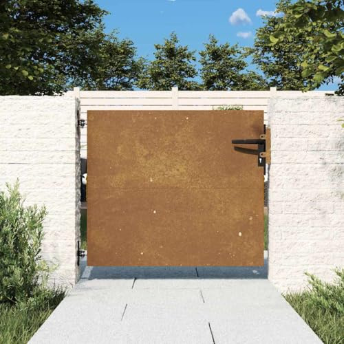 Portail de jardin 85 x 75 cm en acier Corten - Portail en métal rouillé pour jardin et terrasse - Brise-vue résistant aux intempéries - Porte d'entrée verrouillable - Porte de clôture durable