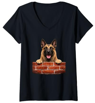Femme Funny Belgian Malinois Dog Brick Wall Belge Malinois Lover T-Shirt avec Col en V