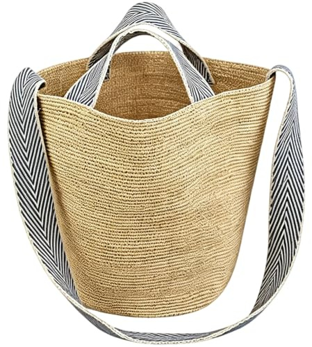 Boniffyy Raffia Korbtasche Strandtasche Stroh Strohtasche Damen Handtasche Umhängetasche Tasche Crossbody Geflochtene Sommertaschen Beach Bag Handbag Women Urlaub Summer Tote