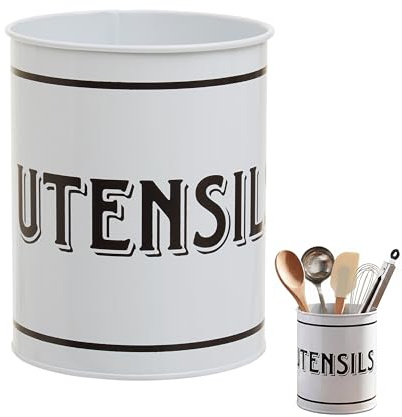 Premier Housewares Durable Build White Metal Utensil Holder | Stylish Design Utensil Holder For Kitchen | Versatile Utensil Holder For Utensils | Contemporary Utensil Holder