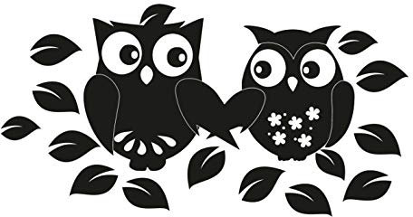 kleb-Drauf | 1 Eulenpaar | Schwarz - glänzend | Wandtattoo Wandaufkleber Wandsticker Aufkleber Sticker | Wohnzimmer Schlafzimmer Kinderzimmer Küche Bad | Deko Wände Glas Tür Fliese Fenster