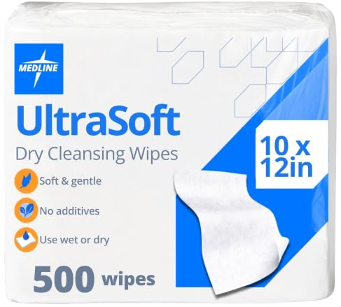 Medline Ultrasoft Einweg-Reinigungstuch, Trockenreinigungstuch, 500 Stück, Größe 25,4 x 33 cm, Mehrzweck-Tuch für Babytücher, Inkontinenzpflege, Entfernen von Make-up und Reinigung von Oberflächen