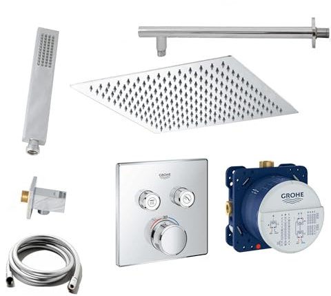 vanvilla Duschset mit Unterputz Armatur Grohe SmartControl Thermostat und vanvilla Regenduschkopf eckig, Dusch-SET G02 poliert