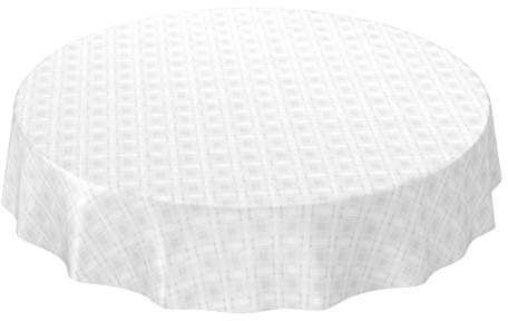 ANRO Nappe en toile cirée lavable, motif à carreaux, uni blanc, impression en relief damassé, ronde, 140 cm