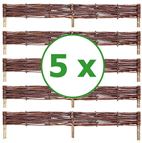 BOGATECO 5 x Clôture en Bois de Saule Bordure | 100 cm de Long et 10 cm de Hauteur | Idéal comme Une Clôture de Jardin | Peut être Utilisé comme Couverture des Parterres de Fleurs