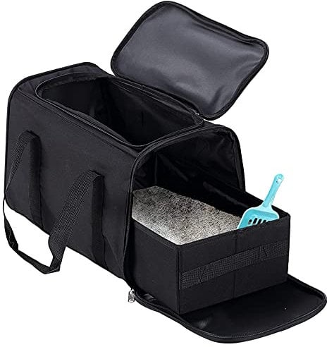 Tragbare Katzentoilette, schwarz, 2-in-1 Reise-Katzentoilette, Katzentoilette für Reisen, Faltbare Katzentoilette, geringes Gewicht
