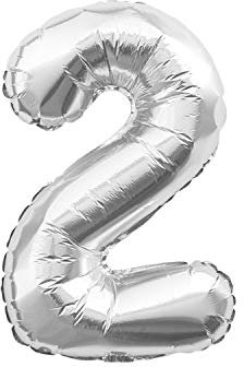 Oblique Unique® Folien Luftballon mit Zahl Nummer in Silber für Geburtstag Jubiläum Party Deko Folienballon - Zahl wählbar (Nr 2)