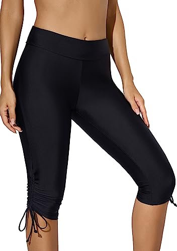 BLENCOT Women's UV Protection Rash Guard Board Short Knee-Length Boyshort Solid Color Plus Swim Jammers, Black, (UK 18-20)X-Large