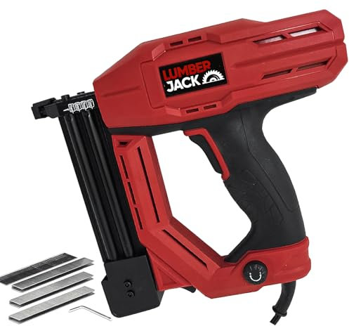 LUMBER JACK 2in1 Electric Nail and Staple Gun Tacker, 60 Nails per Minute, Ergonomic Design, Depth Adjustment, Safety Switch, Includes 300 Staples & 100 Nails, Ideal for Upholstery & Wood