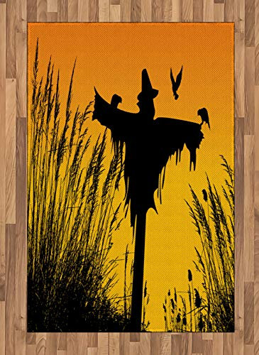 ABAKUHAUS Vogelscheuche Teppich, Rural Silhouettes, Deko-Teppich Digitaldruck, Färben mit langfristigen Halt, 120 x 180 cm, Marigold Erde Gelb