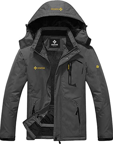 GEMYSE Herren Berg-Skijacke Wasserdicht Winddicht mit Kapuze Fleece Outdoor Winterjacke (Eisen Grau,M)