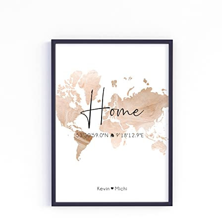 Home personalisiert Koordinaten Poster A4 A3 A2 als Einweihungsgeschenk oder Geschenke zum Einzug Einweihung Jahrestag Richtfest Umzug Wand-Bild Wand-Deko Weihnachten (Bronze)