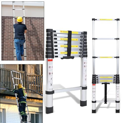 SWANEW - Scala telescopica in alluminio, 2,6 m, allungabile, pieghevole, antiscivolo, multiuso, per la casa, portata massima di 150 kg