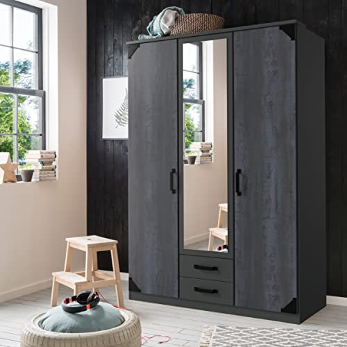 möbelando Kleiderschrank Schlafzimmerschrank Drehtürenschrank Schrank Schlafen Barton II Graphit/digi-Steel