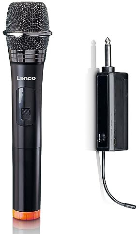 Lenco MCW-011 Kabelloses Mikrofon - Funkmikrofon mit Empfänger - 6,5mm Stecker - integrierter Akku mit 2000nAH - bis zu 15 Meter Reichweite - 863,5 MHz - Schwarz