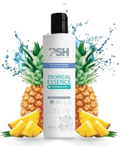 PSH Curly Tropical – Hundeshampoo Feuchtigkeit, Volumen und Lockenstruktur – Mit pflanzlichen Extrakten und Provitamin B5 – Lockiges und gewelltes Fell – Vegan – 300 ml