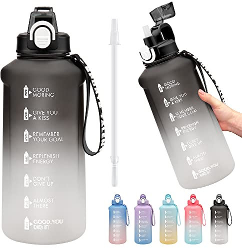 Gourde 2l, Grande Gourde Sport Avec Paille et Marquage de l'heure, Bouteille d'eau Motivantes pour Rester Hydraté, Sans BPA, Convient pour Le Sport, Velo, le Camping, la randonnée, en Plein air