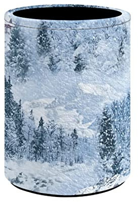 Kuiaobaty Pot à crayons rond avec imprimé forêt d'hiver pour l'école, le bureau, la maison, bleu