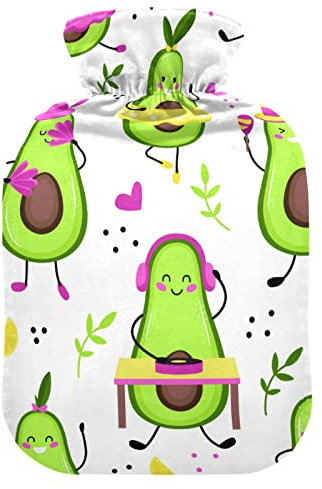 YOUJUNER Wärmflasche mit Musik Avocado süßer Bezug 1 Liter großer Wärmbeutel warmer Komfort Handfüße wärmer