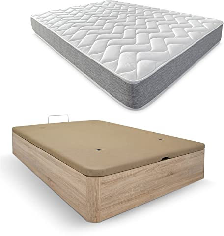 DUÉRMETE ONLINE - Viskoelastische Matratze, Viscotec + Boxspringbett aus Holz, großes Fassungsvermögen, Farbe Cambria 90 x 190 cm