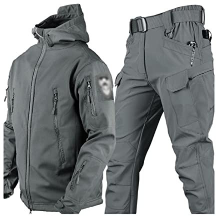 Skianzüge für Herren, Herren Ski Anzug Winter Wasserdicht Winddicht Kapuze Schneemantel und Hose, Outdoor Sport Schneeanzüge, zum Skifahren und andere Winter Outdoor Ski Aktivitäten ( Color : Gris , S