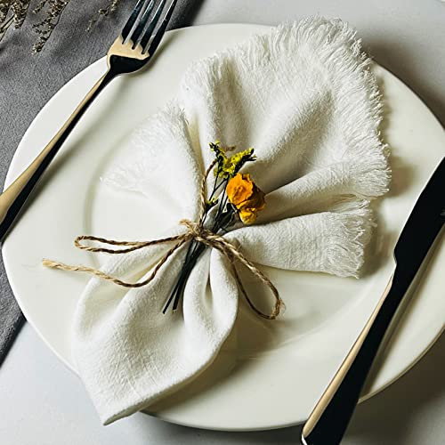 Dololoo 4er Pack Handgemachte Stoffservietten, Baumwoll-Leinen Stoffservietten mit Fransen, Vielseitige Quadratische Rustikale Fransenservietten für Abendessen, Hochzeit und Partys, 45 x 45 cm