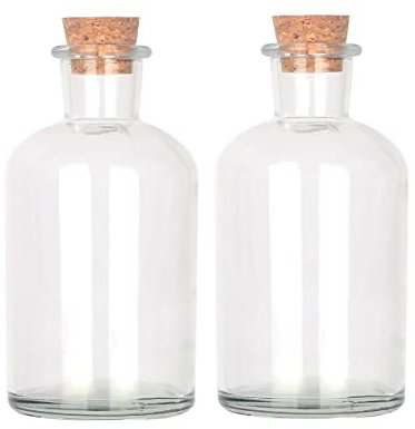 Magic Season Bouteilles en Verre Décoratives avec Bouchons en Liège (250 ml Bouteilles Rondes / 2 Pièces)