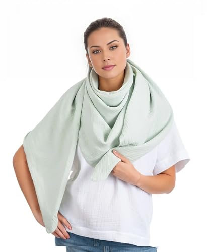 Scandi Linen Musselin Tuch Damen - Musselintuch, Musselin Schal, Halstuch Damen - Dreieckig, Mint